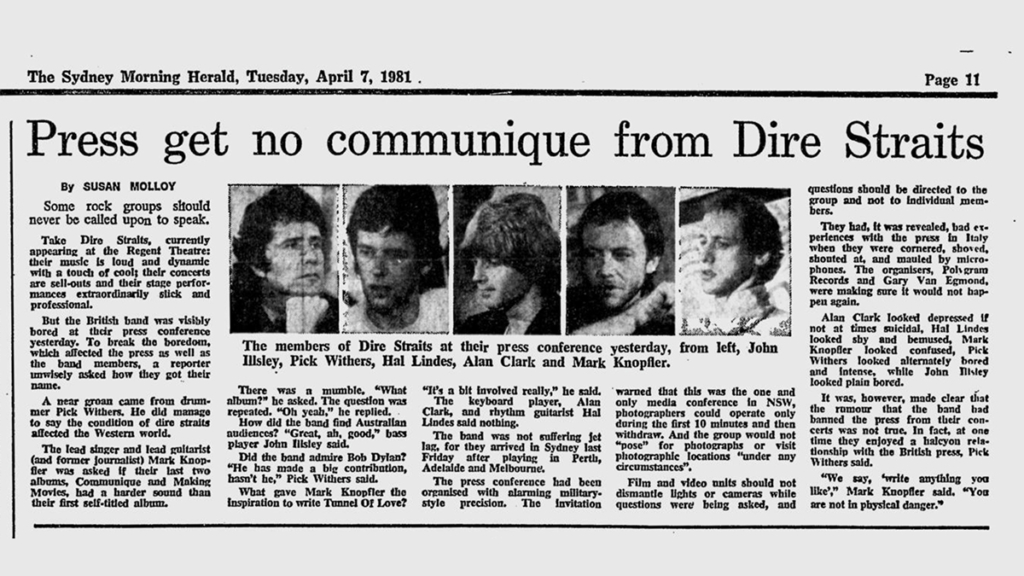 The Sydney Morning Herald - April 7, 1981 - "Press get no communique from Dire Straits" 