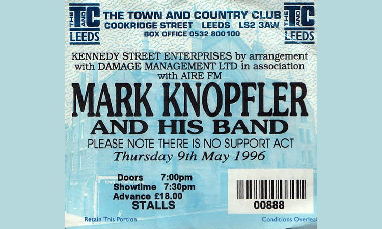 A ticket from Mark's concert at the Town and Country Club on 9th May 1996 in Leeds. The city where he spent time as a junior reporter for the Yorkshire Evening Post in the late 60s.
