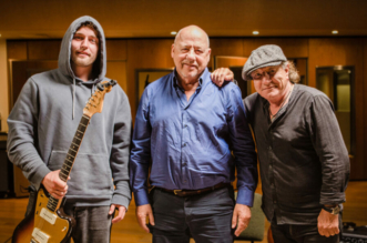 Sam Fender, Mark Knopfler and Brian Johnson (Rolling Stone UK)