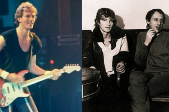 Hal Lindes and Mark Knopfler guitarists of Dire Straits rock band.