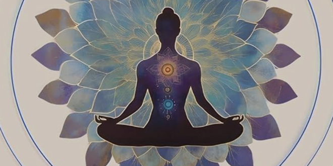 Solfeggio frequencies represented with sound waves during meditation and relaxation