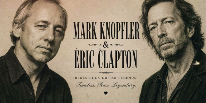 Artwork for the AI-generated blues-rock tribute album Midnight Highway Blues inspired by Eric Clapton and Mark Knopfler