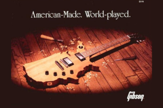 The original Gibson USA Map Guitar prototype featured in the American-Made, World-Played advertising campaign.