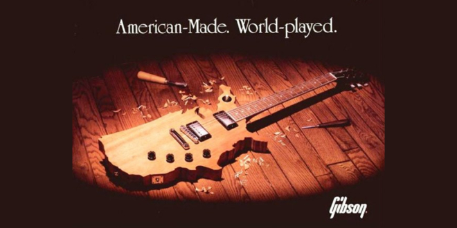 The original Gibson USA Map Guitar prototype featured in the American-Made, World-Played advertising campaign.